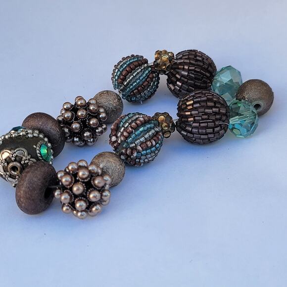 Vintage beaded bracelet 50s crystal pearl bronze glam chunky statement - Picture 5 of 10